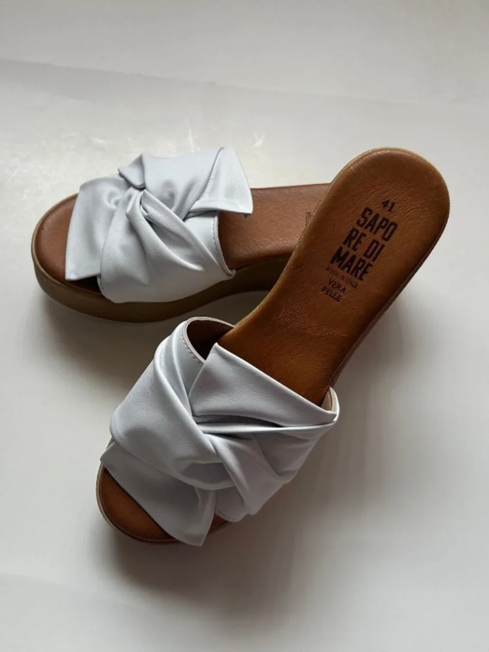 NEW VERA PELLE WEDGE SANDALS MADE in ITALY SIZE 41/10